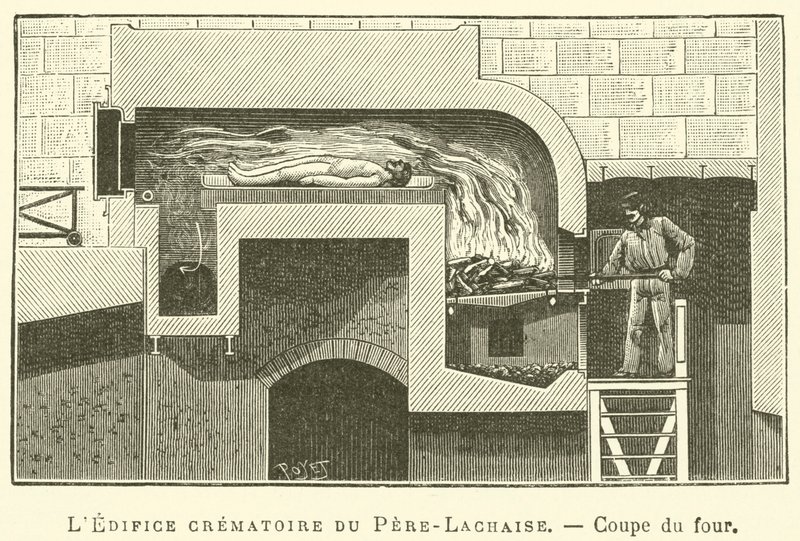 Pere-Lachaise krematoryumu, fırın bölümü (gravür) by French School