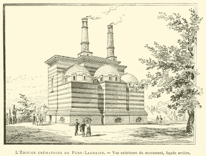 Pere-Lachaise Krematoryum Binası, Anıtın dış görünümü, arka cephe (gravür) by French School