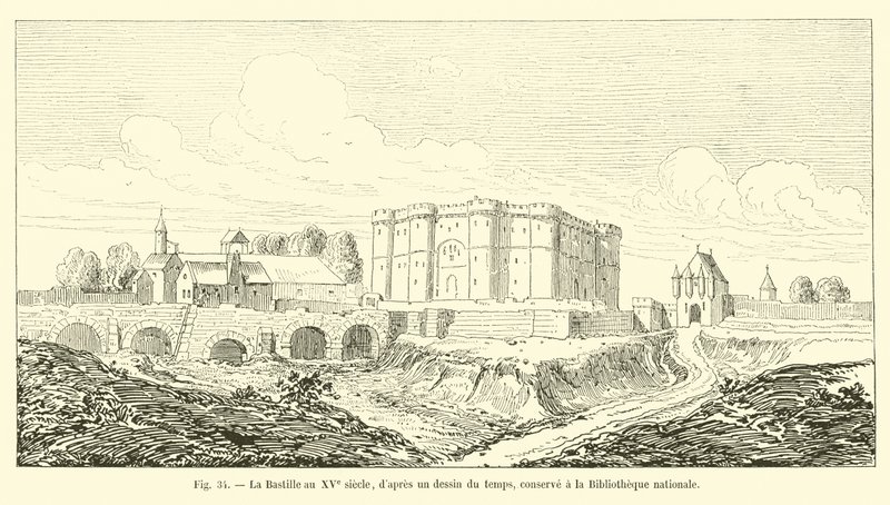 15. yüzyılda Bastille, zamanın bir çiziminden sonra Bibliotheque nationale