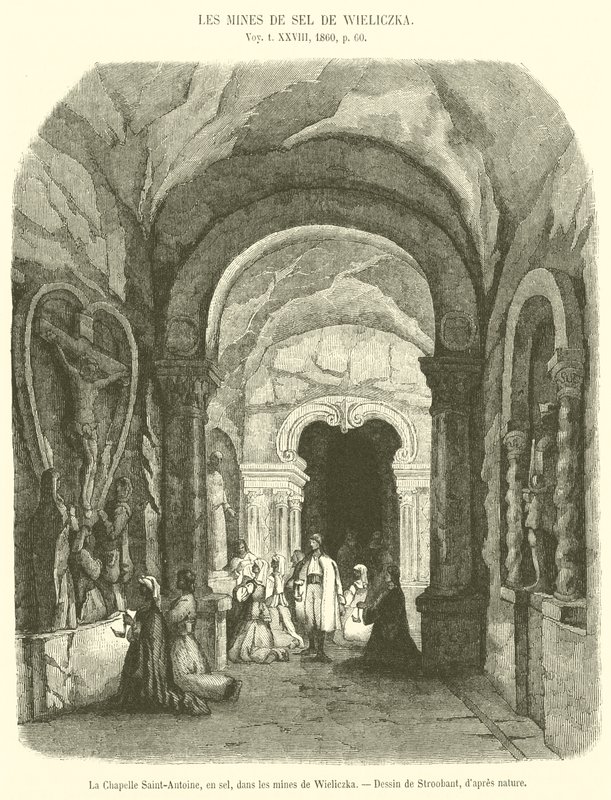 Saint-Antoine Şapeli, tuz içinde, Wieliczka madenlerinde (gravür) by French School
