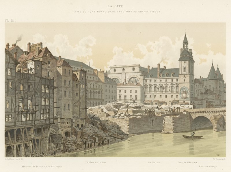 La Cite, Pont Notre-Dame ve Pont au Change arasında, 1800 by French School