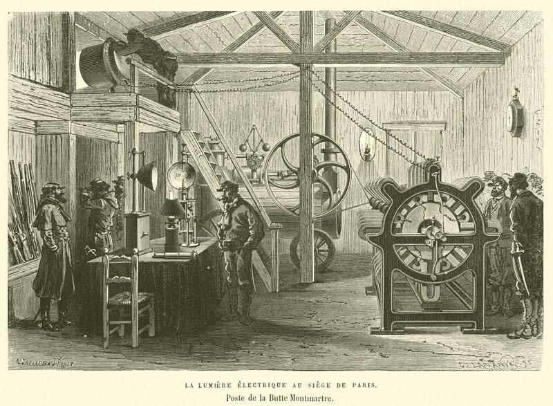 Paris Genel Merkezindeki Elektrik Işığı, Poste de la Butte Montmartre (gravür) by French School