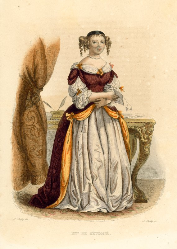 La Marquise de Sevigne (renkli gravür) by French School