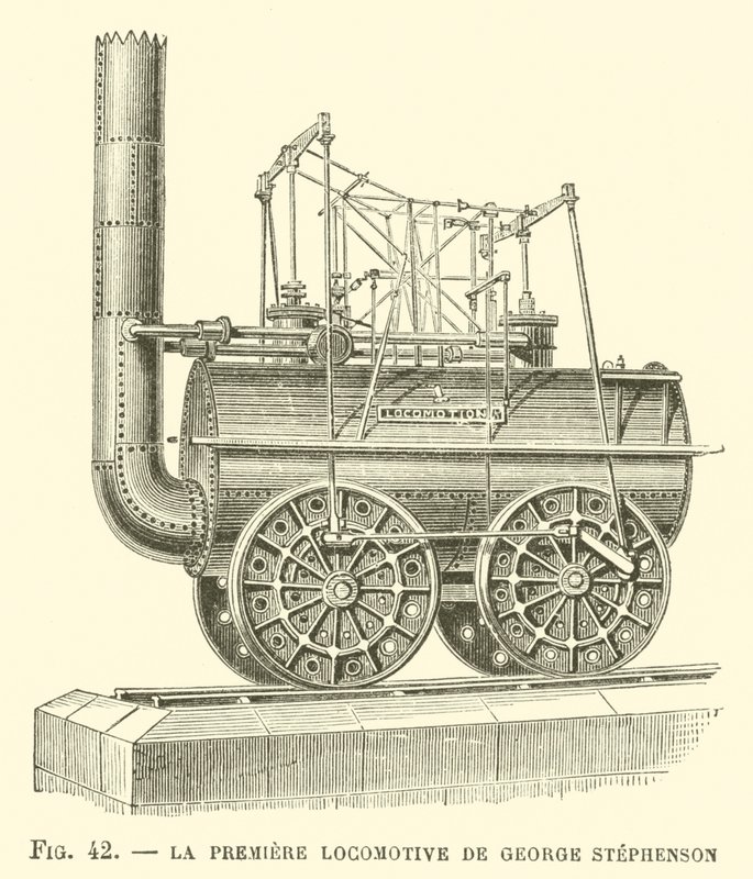 La Premiere Lokomotif de George Stephenson (gravür) by French School