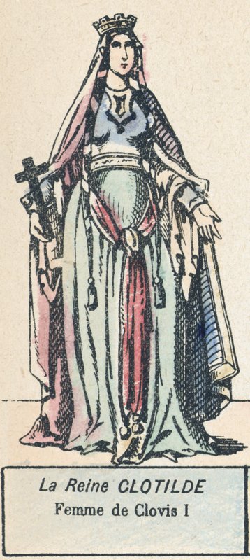 Kraliçe Clotilde, Clovis'in Karısı I (renkli gravür) by French School