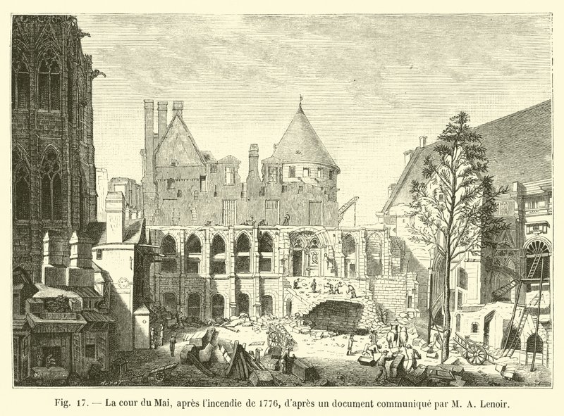 M A Lenoir tarafından iletilen bir belgeye göre, 1776 yangınından sonra Mayıs mahkemesi by French School