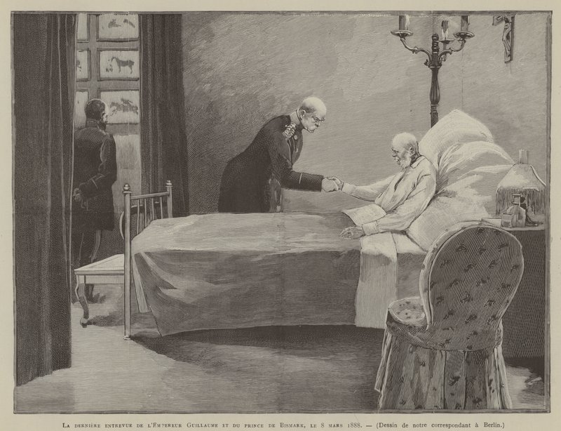Kayzer Wilhelm ve Prens Bismark arasındaki son görüşme, 8 Mart 1888 (gravür) by French School