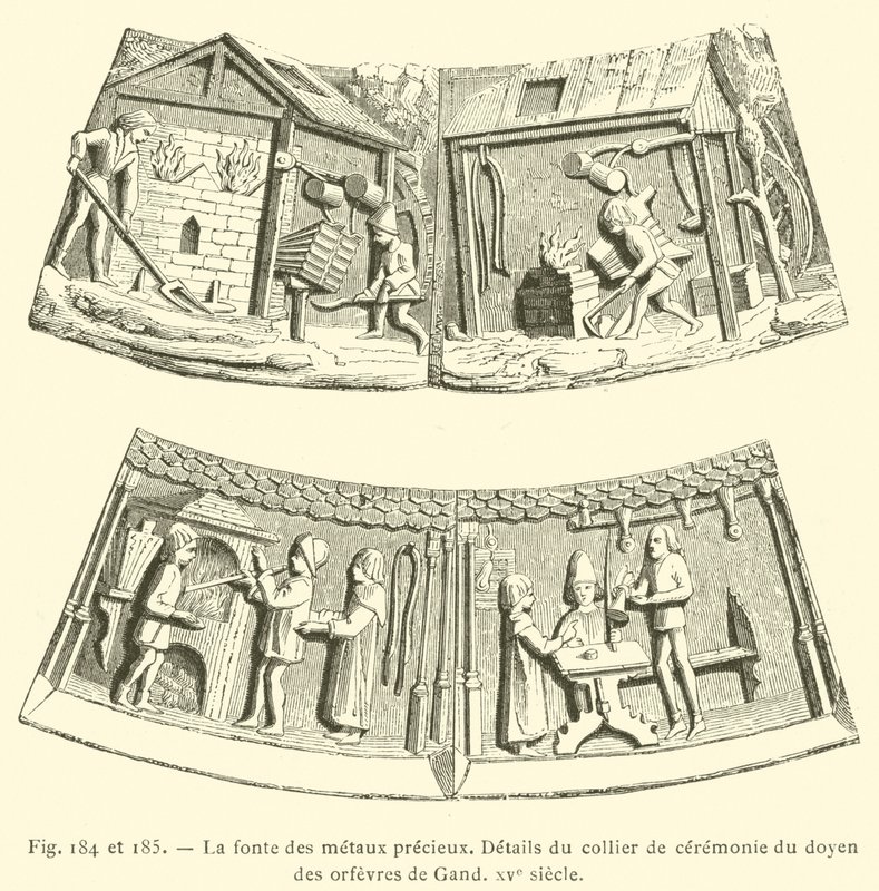 Değerli metallerin eritilmesi (gravür) by French School