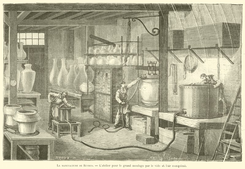 Sevres fabrikası, Büyük ölçekli vakum ve basınçlı hava kalıplama atölyesi (gravür) by French School