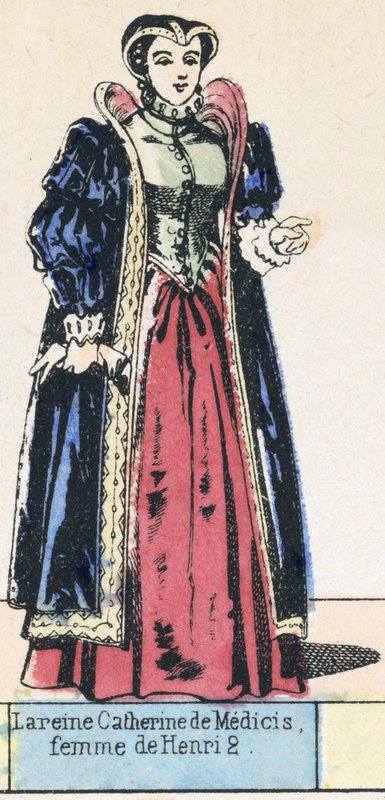 Kraliçe Catherine de Medici, Henry 2'nin karısı (renkli gravür) by French School