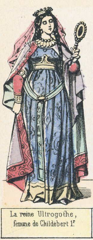La reine Ultrogothe, femme de Childebert 1r (renkli gravür) by French School