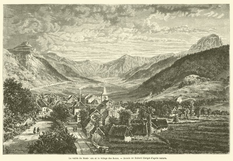 Mont-Dore vadisi ve Les Bains köyü (gravür) by French School