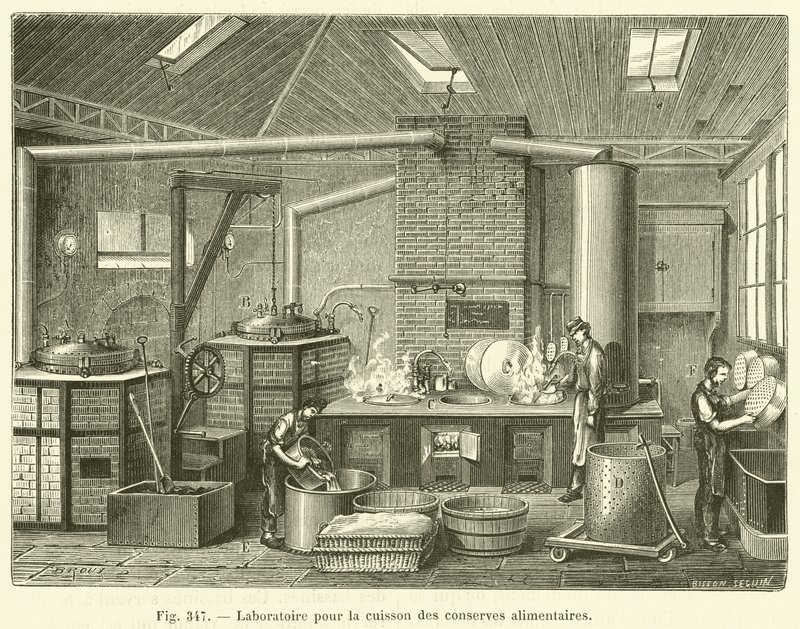 Konserve yemek pişirmek için laboratuvar (gravür) by French School