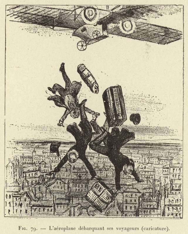 Yolcularını indiren uçak (karikatür) (gravür) by French School