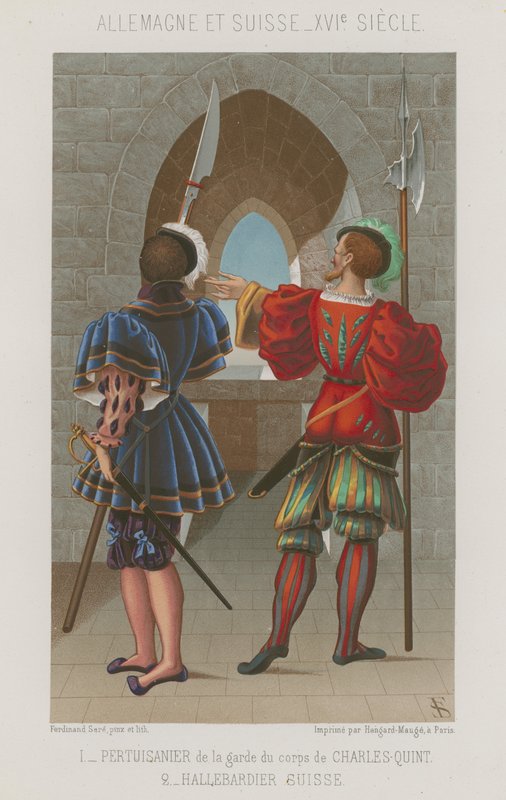 Lancier Charles V muhafızları ve bir İsviçre Yeoman by French School
