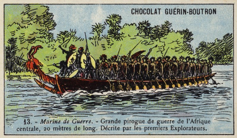 Büyük Orta Afrika savaş kanosu (chromolitho) by French School