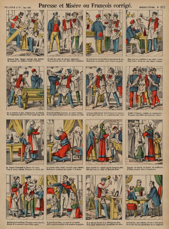 Tembellik ve sefalet veya düzeltilmiş Francois (renkli gravür) by French School
