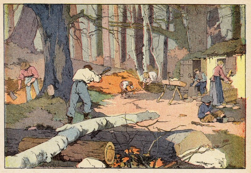 Le Bucheron, Le Sabotier, The Woodcutter, The Clog Maker (renkli taş) by French School