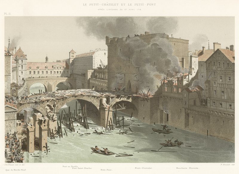 Petit-Chatelet ve Petit-Pont, 27 Nisan 1718 Yangınından Sonra by French School