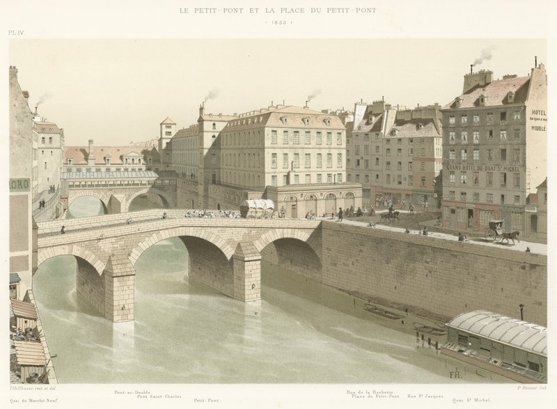 Petit-Pont ve Place du Petit-Pont, 1830 by French School