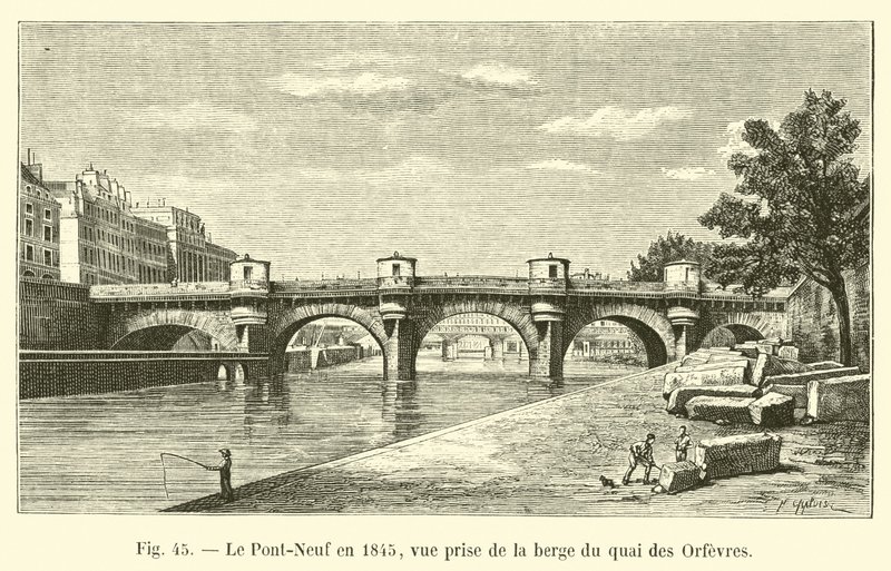 1845 yılında Pont-Neuf, Quai des Orfevres kıyısından alınan görünüm by French School
