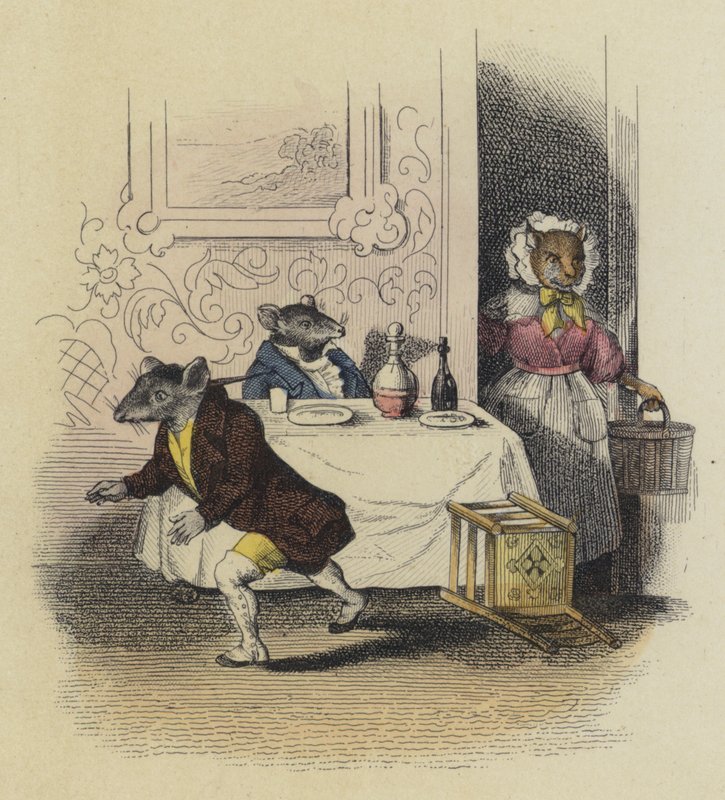Rat De Ville ve Rat Des Champs (renkli gravür) by French School