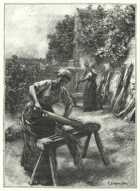 Le Teillage (gravür) by French School
