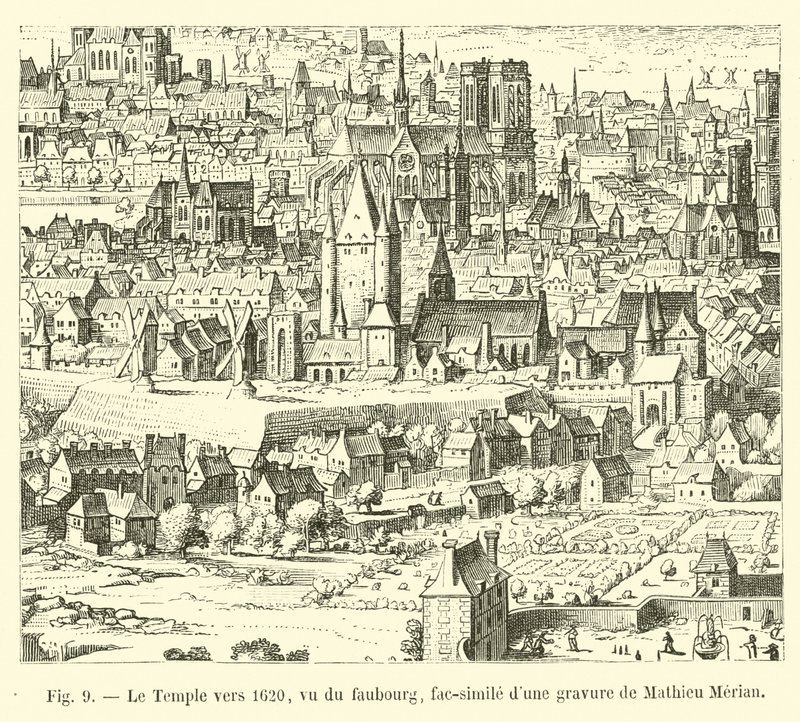 1620 civarında Tapınak, banliyöden görüldü, Mathieu Merian tarafından bir gravürün tıpkıbasımı by French School