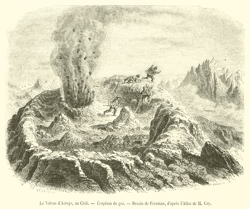 Antujo Volkanı, Şili, Gaz Patlaması (gravür) by French School