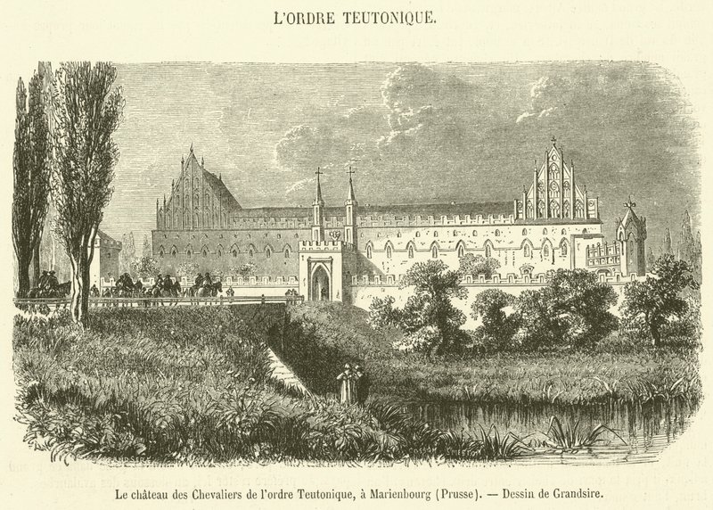 Töton Tarikatı Şövalyeleri Kalesi, Marienburg, Prusya (gravür) by French School