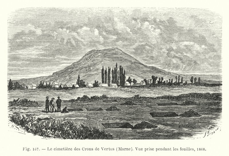Crons de Vertus mezarlığı, Marne, kazılar sırasında çekilen görünüm by French School