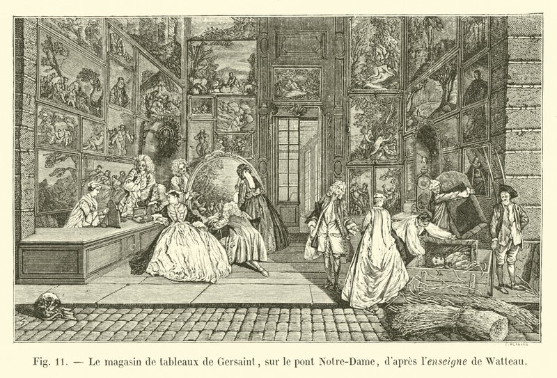 Watteau tabelasından sonra Notre-Dame köprüsündeki Gersaint resim mağazası by French School