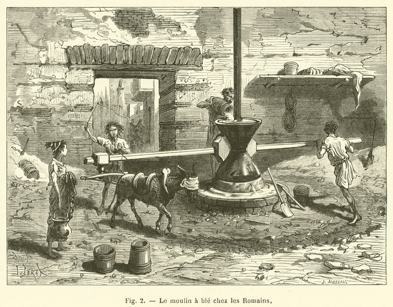 Romalılar arasında buğday değirmeni (gravür) by French School