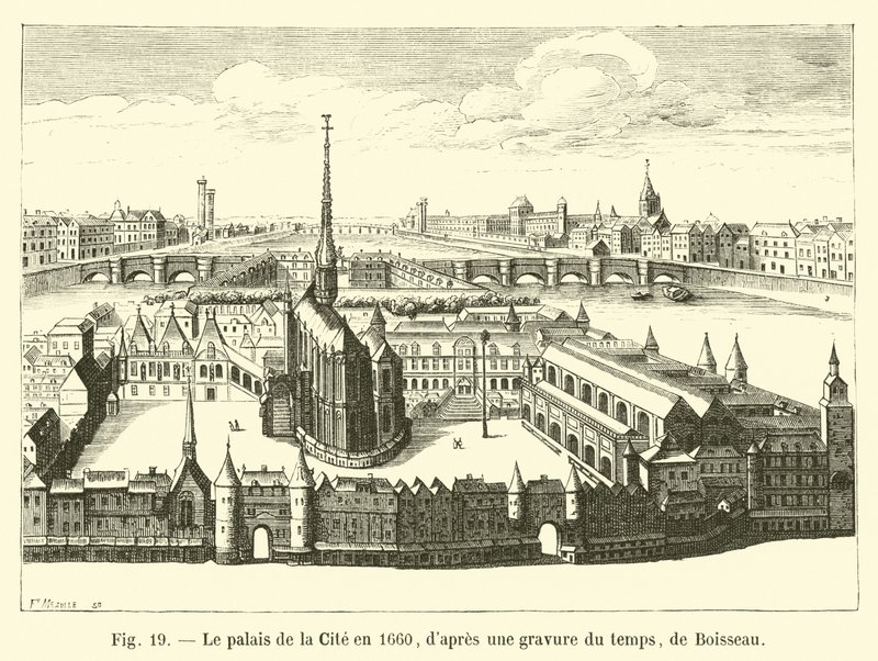 Palais de la Cite, 1660 yılında, zamanın bir gravürünün ardından, Boisseau tarafından by French School