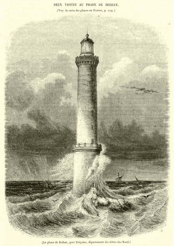 Treguier yakınlarındaki Brehat deniz feneri, Côtes-du-Nord bölümü (gravür) by French School