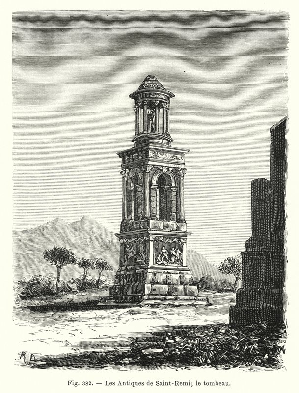Saint-Remi Antikaları; mezar (gravür) by French School