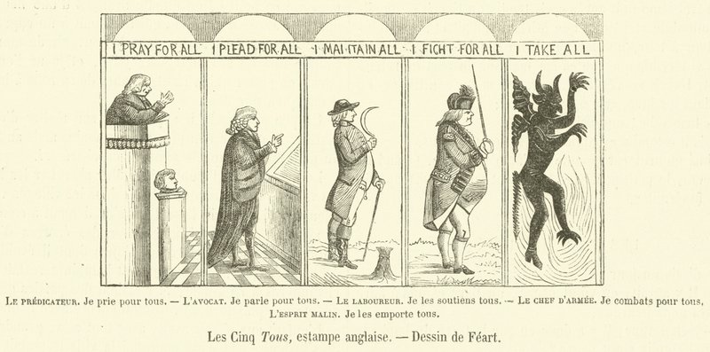 The Five All, İngilizce baskı (gravür) by French School