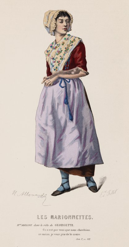 The Puppets, Act V, Sc VIII (renkli gravür) by French School