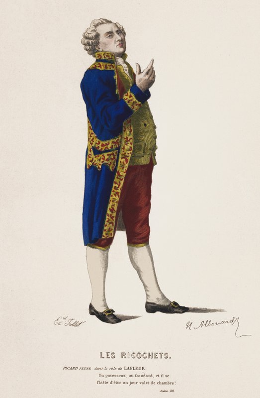 Les Ricochets, Sahne XII (renkli gravür) by French School