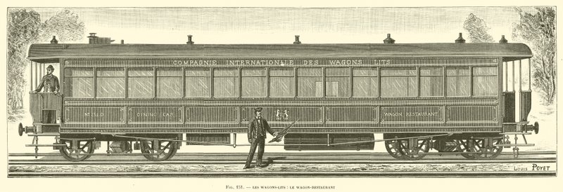 The Wagons-Lits, the Wagon-Restaurant (gravür) by French School