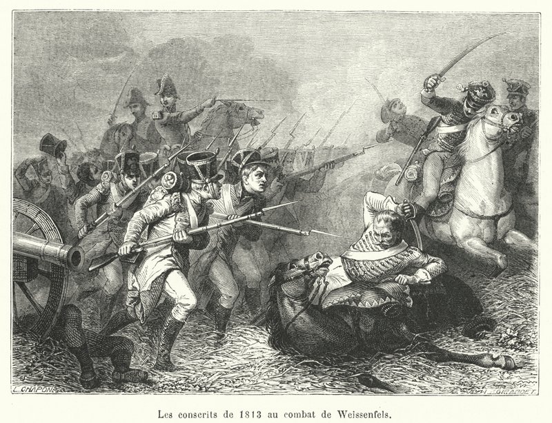 Weissenfels savaşında 1813 askere alınanlar (gravür) by French School