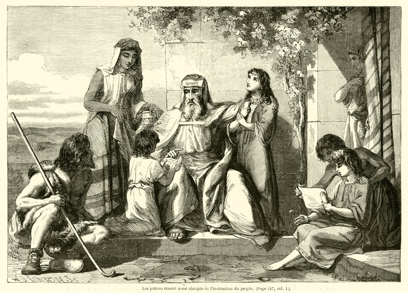Rahipler ayrıca halkın eğitiminden (gravür) sorumluydu. by French School