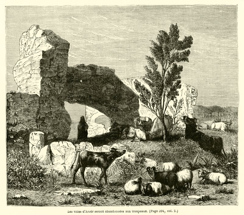 Aroer kasabaları sürülere terk edilecek (gravür) by French School