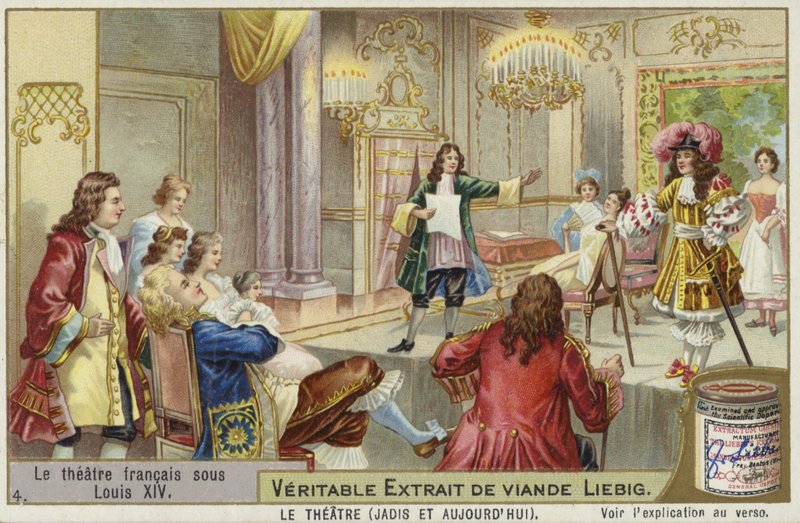 Louis XIV döneminde Fransız tiyatrosunu gösteren Liebig kartı by French School