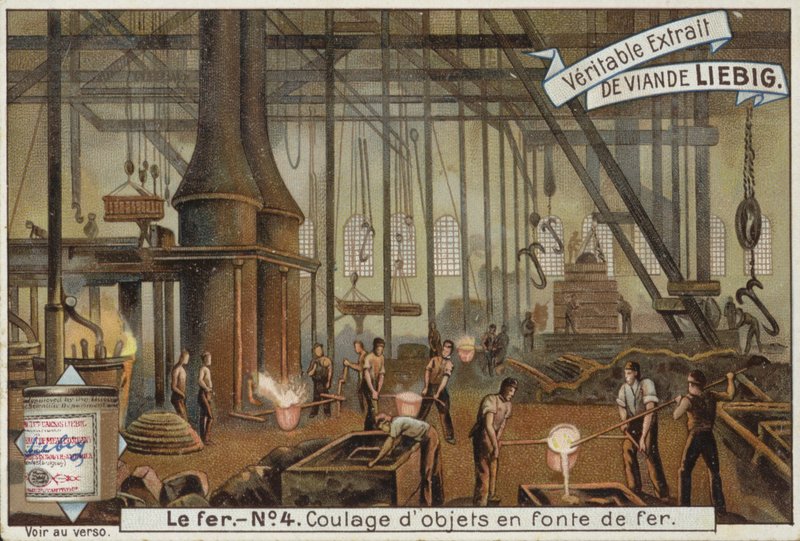 Demir endüstrisini gösteren Liebig kartı by French School