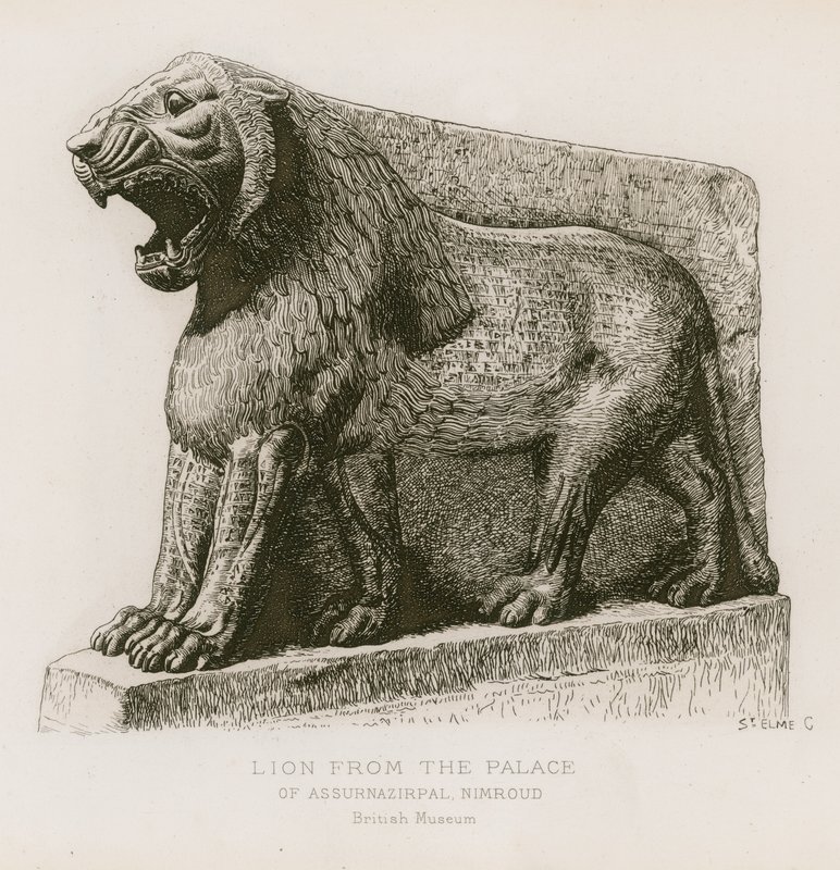 Ashurnasirpal, Nimrud, British Museum sarayından aslan by French School