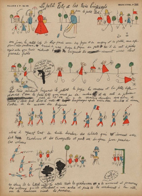 Küçük Toto ve üç haydut (renkli gravür) by French School