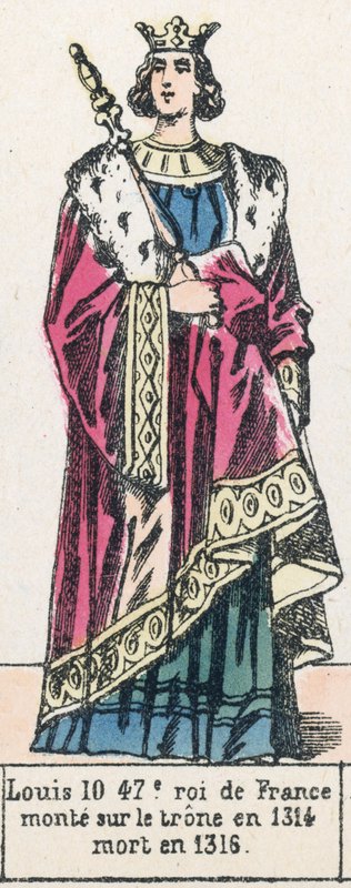 Fransa'nın 47. kralı Louis 10, 1314'te tahta çıktı, 1316'da öldü (renkli gravür) by French School