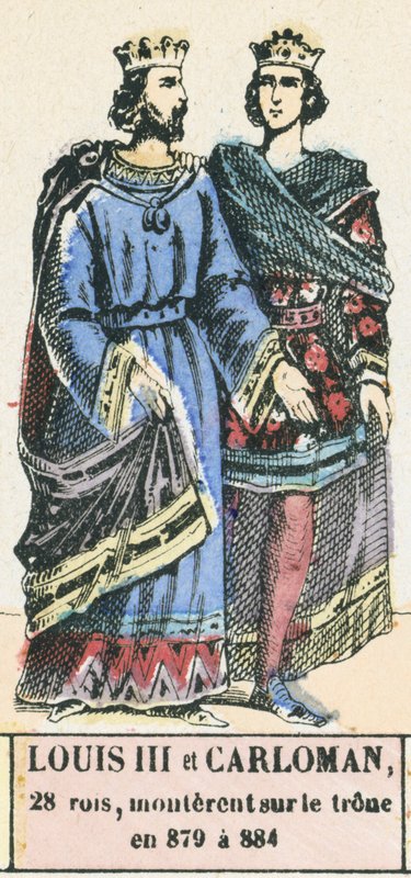 Louis ve Carloman, 28 kral, 879-884 yılları arasında tahta çıktılar (renkli gravür) by French School