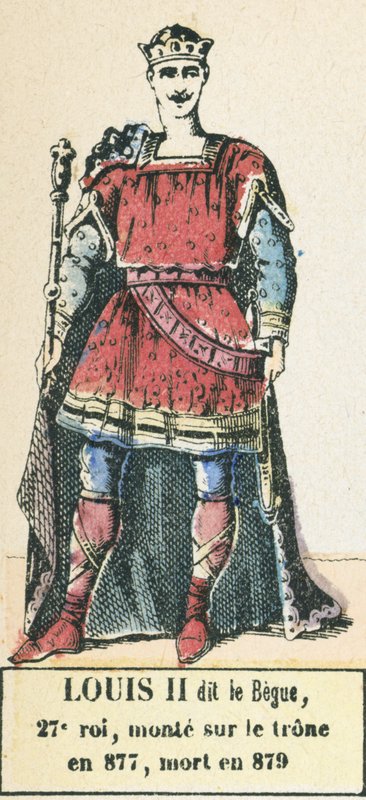 Louis II dit le Begue, 27. kral, 877'de tahta çıktı, 879'da öldü (renkli gravür) by French School